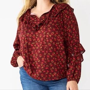 Sonoma NWT Floral Print Peasant Ruffle Long Sleeve Top